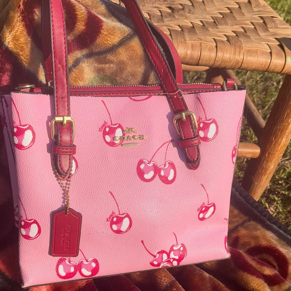 Coach Pink Tote with Cherry Design - Picture 1 of 13